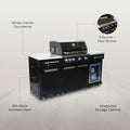 Premium 70" Black Stainless Steel Outdoor Kitchen Island with Refrigerator + 32"W 4-Burner BBQ Grill with Rear Burner