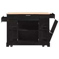 Black 48.5 In. Outdoor Kitchen Island Grill Cart with Wood Tabletop and Storage Cabinet
