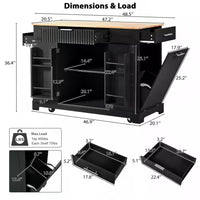 Black 48.5 In. Outdoor Kitchen Island Grill Cart with Wood Tabletop and Storage Cabinet