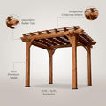 10 Ft. X 10 Ft. Traditional All Cedar Wood Outdoor Patio Pergola Shade Structure