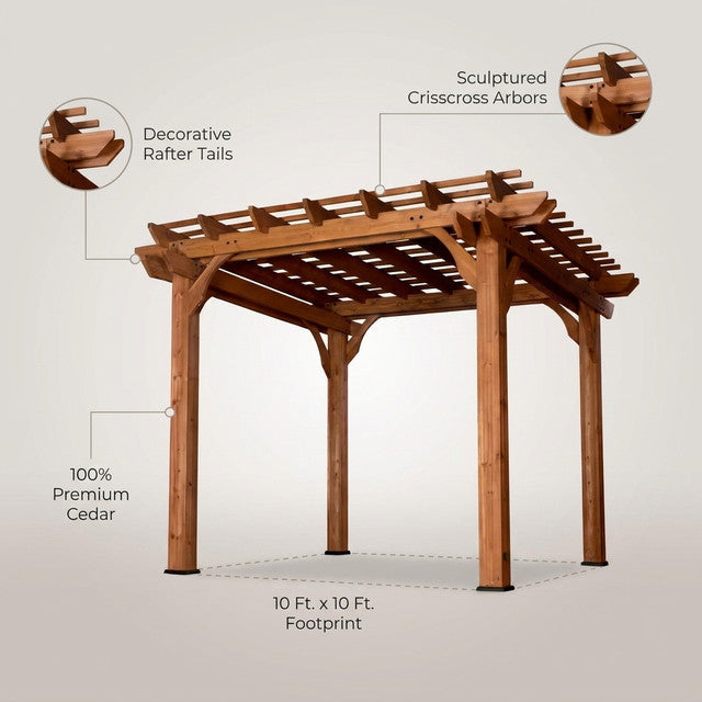 10 Ft. X 10 Ft. Traditional All Cedar Wood Outdoor Patio Pergola Shade Structure — Lifestyle