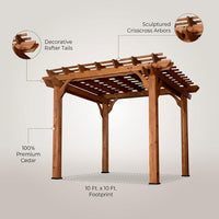 10 Ft. X 10 Ft. Traditional All Cedar Wood Outdoor Patio Pergola Shade Structure — Lifestyle