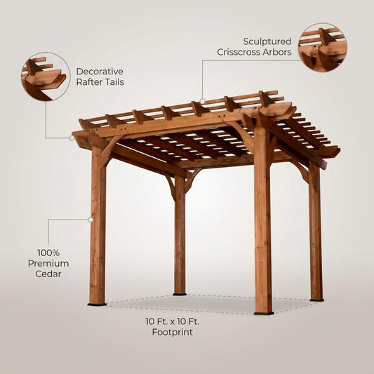10 Ft. X 10 Ft. Traditional All Cedar Wood Outdoor Patio Pergola Shade Structure — Lifestyle