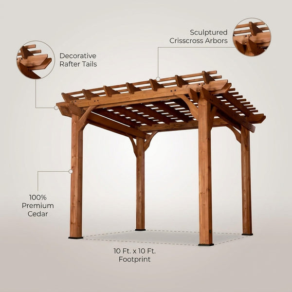 10 Ft. X 10 Ft. Traditional All Cedar Wood Outdoor Patio Pergola Shade Structure — Lifestyle