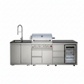 102.4" Outdoor Kitchen Island, 4-Burner Propane Gas BBQ Grill 59500 BTU 304 Stainless Steel, Built-In Sink & Refrigerator for Backyard Patio Cooking (Silver, 102.4"')