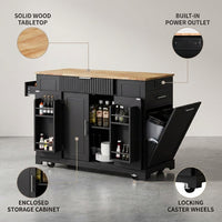 Black 48.5 In. Outdoor Kitchen Island Grill Cart with Wood Tabletop and Storage Cabinet — Lifestyle