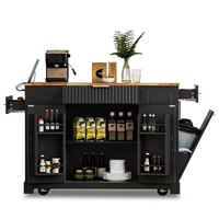 Black 48.5 In. Outdoor Kitchen Island Grill Cart with Wood Tabletop and Storage Cabinet — Studio Shot