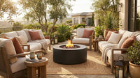 32 In. W X 13.5 In. H Iron Propane Gas Burning round Outdoor Patio Fire Pit in Dark Grey — Lifestyle
