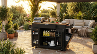 Black 48.5 In. Outdoor Kitchen Island Grill Cart with Wood Tabletop and Storage Cabinet — Lifestyle